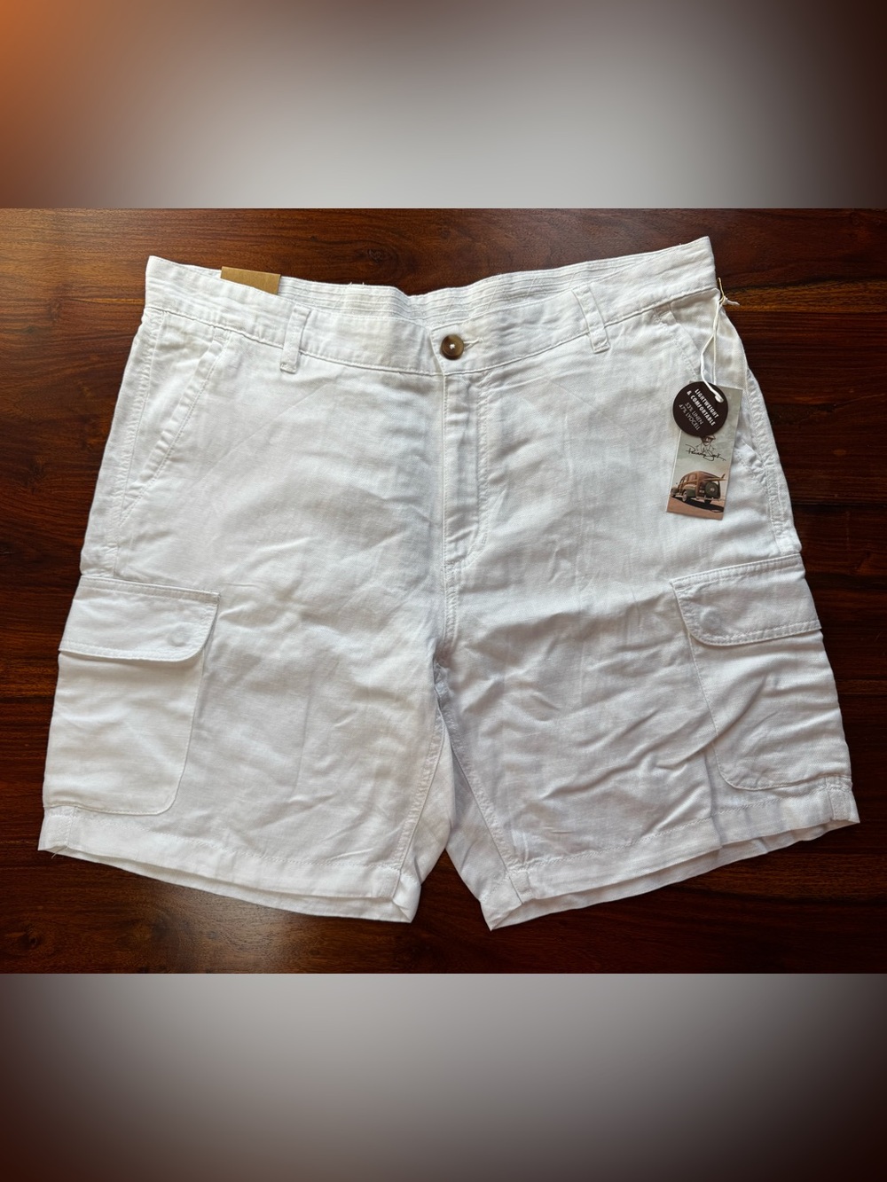 Panama Jack Shorts Mens White Linen Blend Flat Front Cargo Lightweight NWT